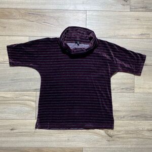 Talbots Womens Short Sleeve Cowl Neck Velour Striped Top Small‎ Burgundy & Gray